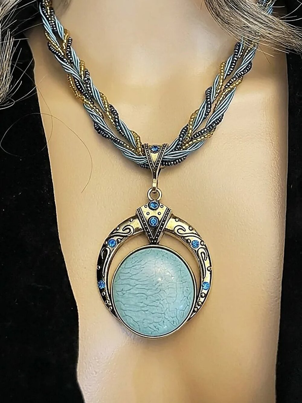 NWT -Boho Light Blue Crescent Statement Necklace | Beautiful Multi-Strand Braide
